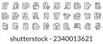 Set of outline icons related to policy, law, legal. Linear icon collection. Editable stroke. Vector illustration