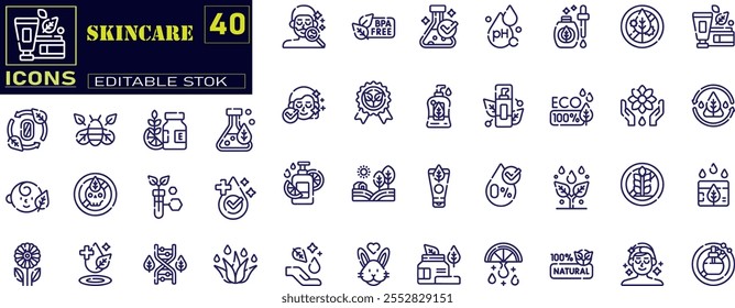 Set of outline icons related to skin care.