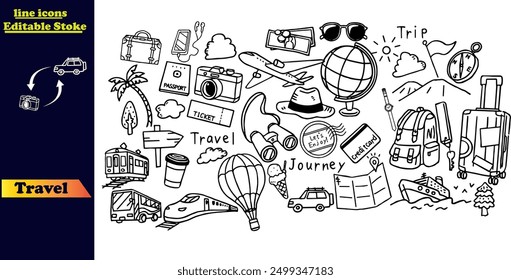 Set of outline icons related to Travel 