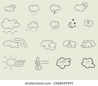 Set  outline icons related to weather. Linear icon collection. Editable stroke. Vector illustration