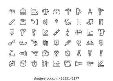 Un conjunto de iconos de contorno que representan varias herramientas y dispositivos de medición.