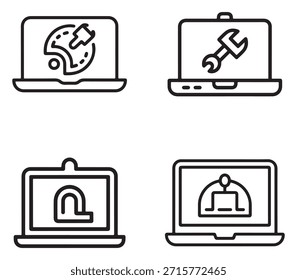 A set of outline icons representing various remote work tools, presented clearly isolated on a white background.