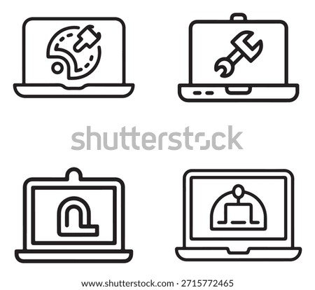A set of outline icons representing various remote work tools, presented clearly isolated on a white background.