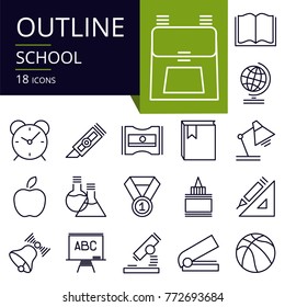 Set of outline icons of school. 
Modern icons for website, mobile, app design and print.
