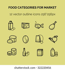 Set Of Outline Icons For Shop Category Food 