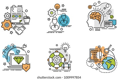 Conjunto de iconos de esquema de Solución.
Iconos coloridos para sitios web, móviles, diseño de aplicaciones e impresión. 