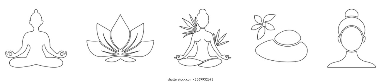 Set of outline icons for spa and yoga. Can use for cosmetics, beauty, tattoo, Spa, feminine, jewelry store