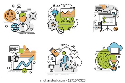 Set of outline icons of Training.
Colorful icons for website, mobile, app design and print.
