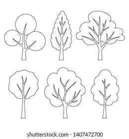 Set of outline icons of trees. Vector illustration.

