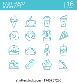 Set of outline icons of various types of fast food. Suitable for design element from cafe menu, fast food outlet, and restaurant promotional product.