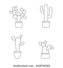 set of outline icons with vector cactus for your design