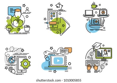 Set of outline icons of Workflow.Colorful icons for website, mobile, app design and print. 