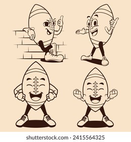 Set of outline illustration of rugby ball mascot character with different pose by pxlgraph. Perfect for background, poster, template, sticker, print, and t-shirt design.