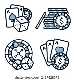 A set of outline illustrations on poker and casino topics