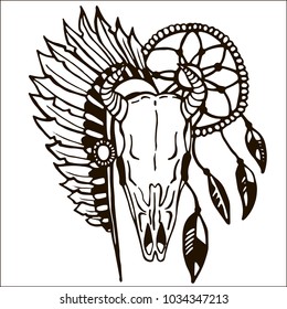 Set of outline illustrations on the theme of the North American Indians.