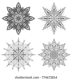Set of outline illustrations of snowflakes. Vector mandalas for invitations, cards and your creativity