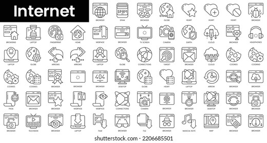 Set of outline internet icons. Minimalist thin linear web icon set. vector illustration.