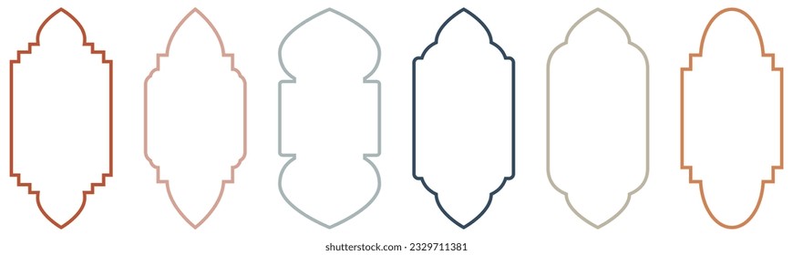 Set of outline Islamic door and windows. Frames in Arabic Muslim design for Ramadan Kareem. Vector illustration
