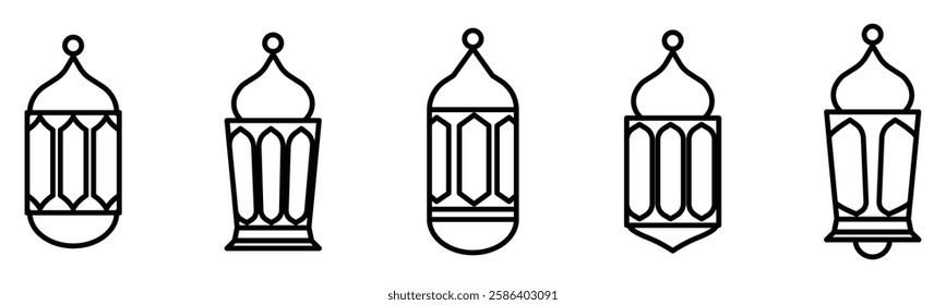  Set of outline Islamic lantern icons