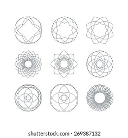 Set of Outline Isolated Guilloche Forms. Vector Decorative Pattern Elements.