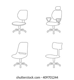 Set of outline isolated icons on a theme office chair