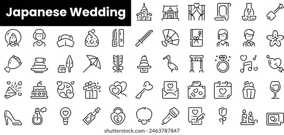 Set of outline japanese wedding icons. Minimalist thin linear web icon set. vector illustration.