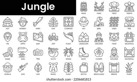 Set of outline jungle icons. Minimalist thin linear web icon set. vector illustration.