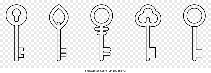 Conjunto de iconos de clave de esquema. Ilustración del vector aislada en fondo transparente