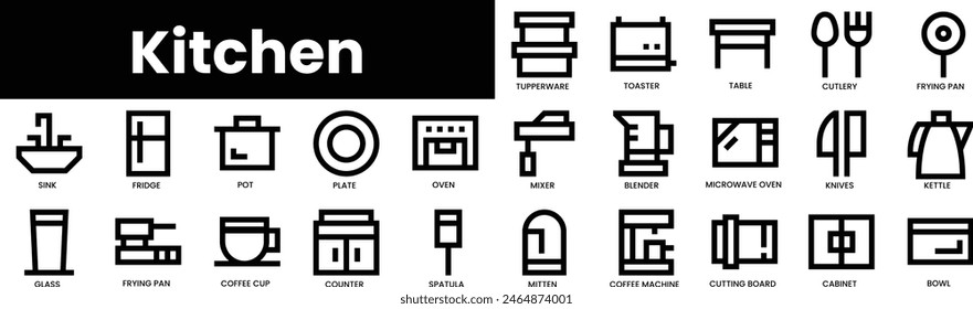 Set of outline kitchen icons. Minimalist thin linear web icon set. vector illustration.