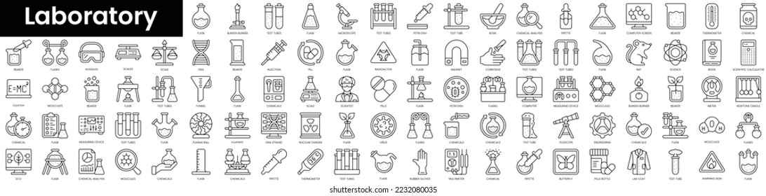 Set of outline laboratory icons. Minimalist thin linear web icon set. vector illustration.