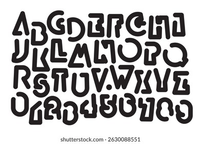 Um conjunto de letras de contorno com uma forma geométrica simples, espessa. Fonte em preto e branco com um tema esportivo, dinâmico e moderno. Letras e números do alfabeto latino. Nenhuma IA usada