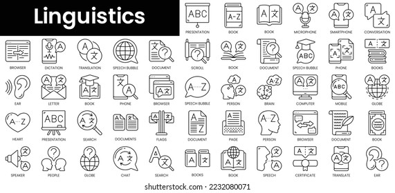 Set of outline linguistics icons. Minimalist thin linear web icon set. vector illustration.