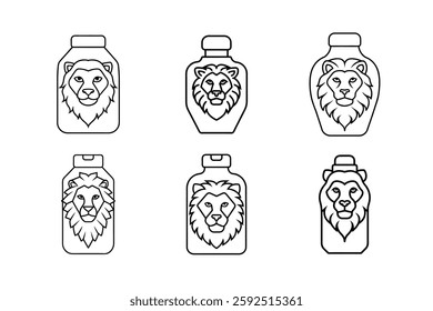 Set of a outline lion head vector illustration.