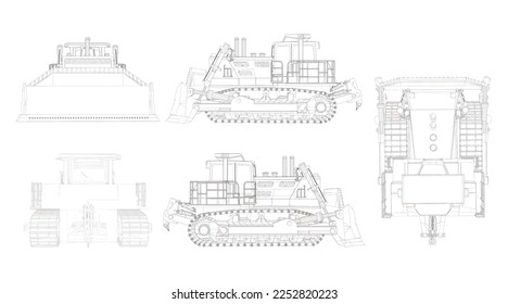 Set of outline loader machinery industry illustration set of constructive vehicles and digging machine isolated on background