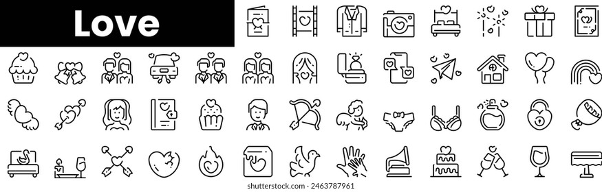 Set of outline love icons. Minimalist thin linear web icon set. vector illustration.