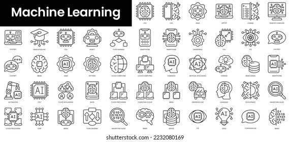 Set of outline machine learning icons. Minimalist thin linear web icon set. vector illustration.