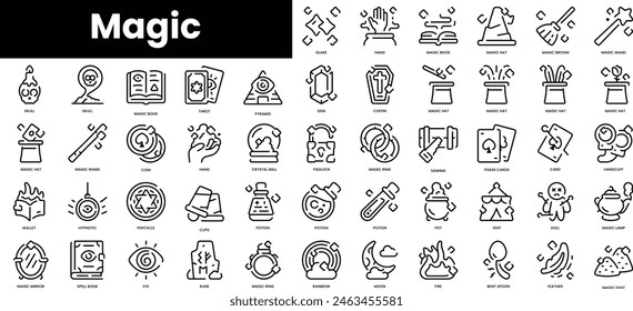Set of outline magic icons. Minimalist thin linear web icon set. vector illustration.