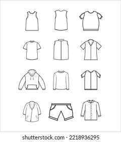 Set of Outline Man Clothes Drawing Vector 