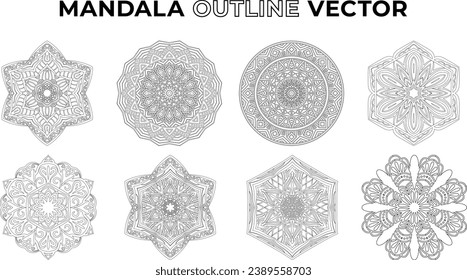 Set of outline mandala. Collection of mandala stroke empty vector, for adult coloring books template materials.