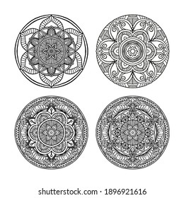 Conjunto de esquema Mandala decorativo ornamento redondo, se puede usar para libro de colorear, terapia anti estrés, tarjeta de saludo, impresión de estuche de teléfono, etc. Estilo dibujado a mano aislado en fondo blanco