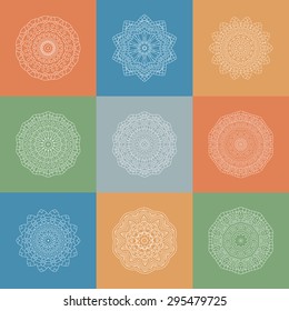 Set of outline mandalas inspired arabian and indian ornament. Could be used as decorative element for ethnic shop or as pattern for web design, print or textile