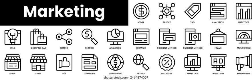Set of outline marketing icons. Minimalist thin linear web icon set. vector illustration.
