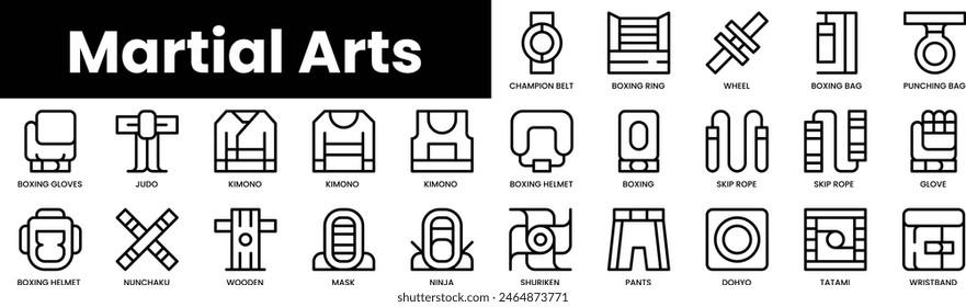 Set of outline martial arts icons. Minimalist thin linear web icon set. vector illustration.