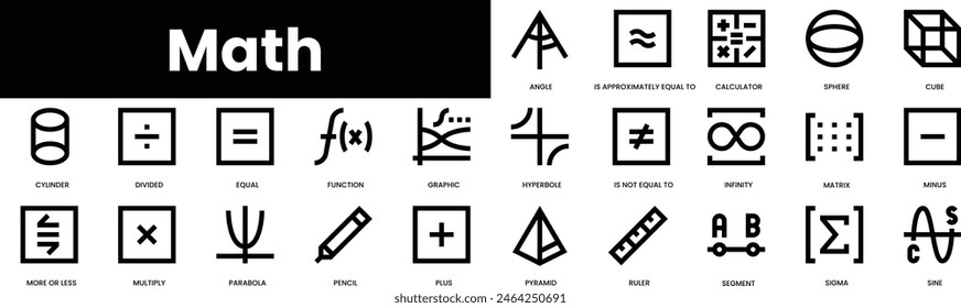 Set of outline math icons. Minimalist thin linear web icon set. vector illustration.