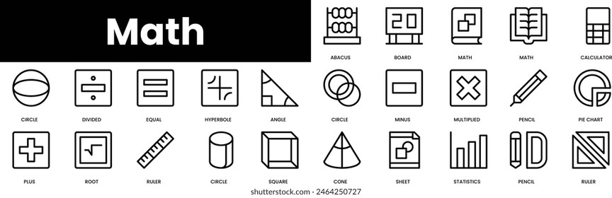 Set of outline math icons. Minimalist thin linear web icon set. vector illustration.