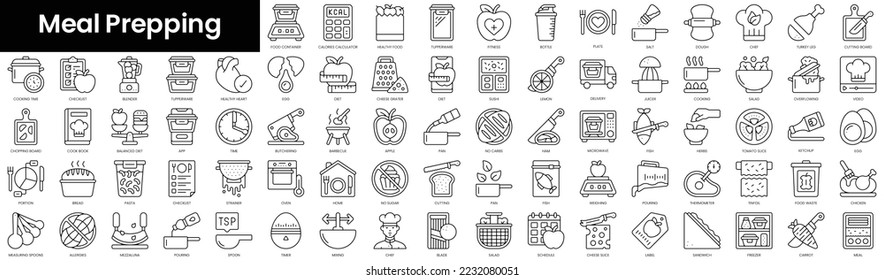 Set of outline meal prepping icons. Minimalist thin linear web icon set. vector illustration.