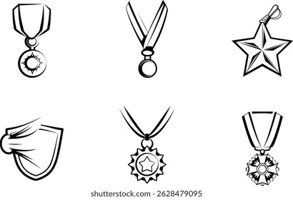Set of outline medals and awards icons achievement and recognition symbols