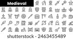 Set of outline medieval icons. Minimalist thin linear web icon set. vector illustration.