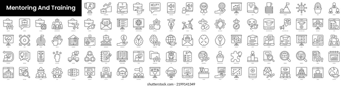 Set of outline mentoring and training icons. Minimalist thin linear web icons bundle. vector illustration.