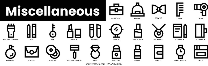 Set of outline miscellaneous icons. Minimalist thin linear web icon set. vector illustration.